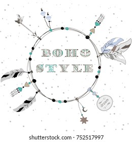 Vector set of Boho Style hand drown elements. 