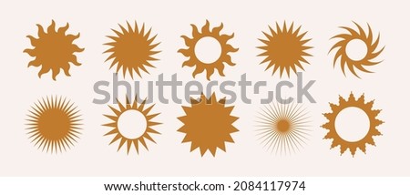 Vector set boho sun logo, icons and symbols. Minimalist geometric various design sun elements. All objects are isolated