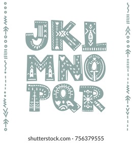 Vector set of bold letters decorated with nordic folk ornaments. Letters J, K, L, M, N, O, P, Q, R. Display font.