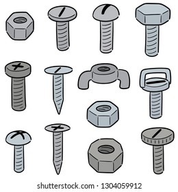 vector set of bolt and nut