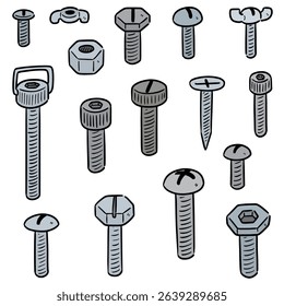 vector set of bolt and nut