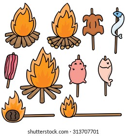 vector set of bonfire and grilled food
