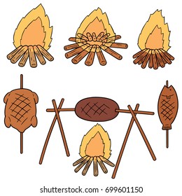 vector set of bonfire and grilled food