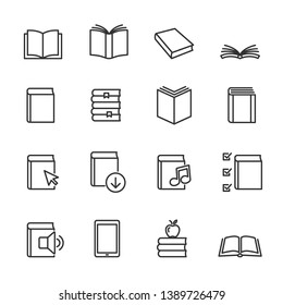 Vector set of book line icons.