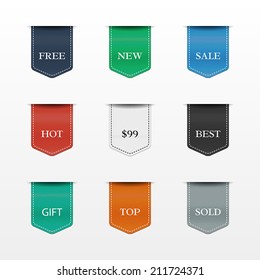 Vector set of bookmarks. Collection of stickers, price tags. Sale, free, new, best, top.