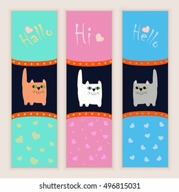 Vector Set of Bookmarks, Stickers, Labels and Tags with Cats