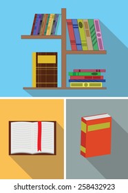 Vector set of books, bookshelf