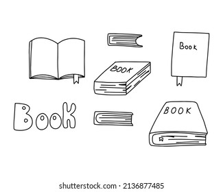 Vector set of books. Books drawn with an outline