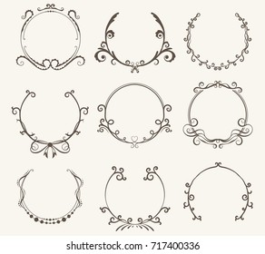 Vector Set Of Border Circle Frame - Vintage Style