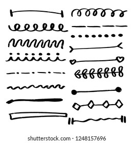 Vector set of borders and dividers. Hand drawn rough marker graphic elements collection.