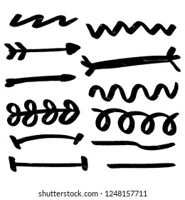Vector set of borders and dividers. Hand drawn rough marker graphic elements collection.