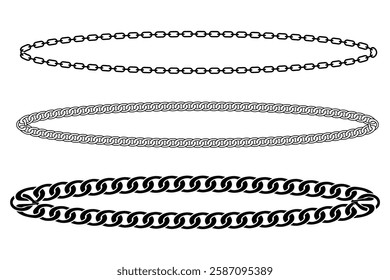 Vector set of borders in the shape of circle, oval, wave. Braided chain frames. chain brush set. vector illustration eps 888. 
