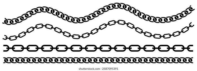 Vector set of borders in the shape of circle, oval, wave. Braided chain frames. chain brush set. vector illustration eps 888. 