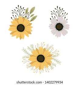 Vector set botanic elements. Wildflowers, herbs, leaf. collection garden and wild foliage, summer flowers, branches. illustration isolated on white background. Hand draw.