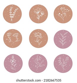 Vector set of botanical elements with circles