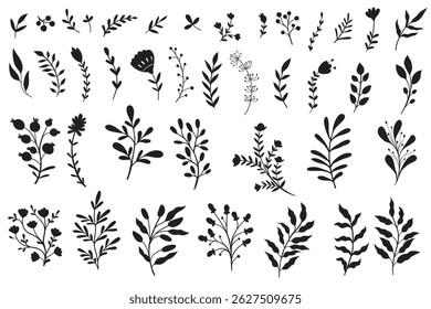 Vector set botanische illustratie. Bladeren en bloemen zetten iconen.