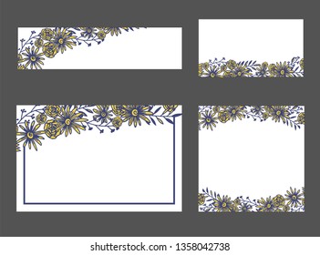 vector set of botanical leave wedding invitation card dark blue, yellow, and white color
