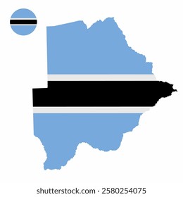 Vector set of Botswana high detailed map flag and national flag round badge isolated on white background.