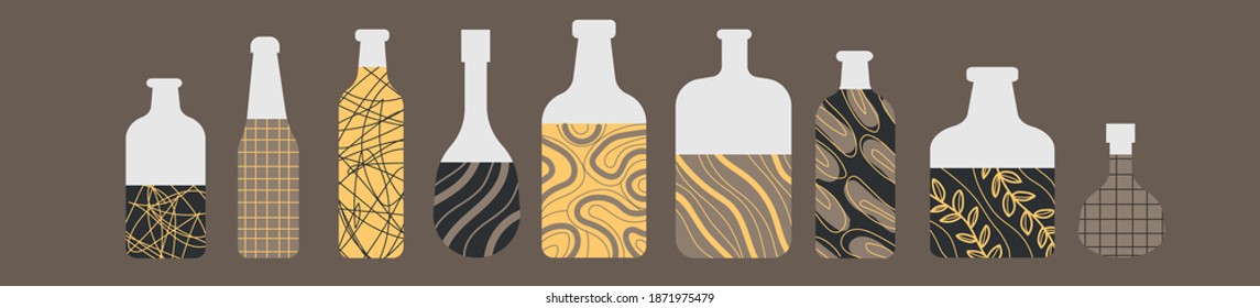 vector set of bottles with abstract content