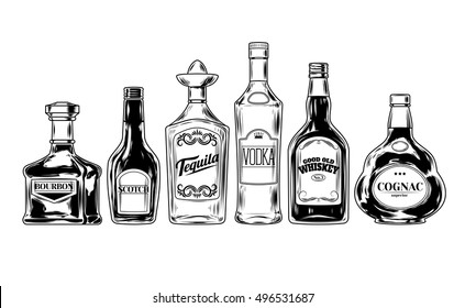 Vector set of bottles for alcohol