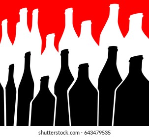 Vector set of bottles for alcohol.Wine list.Bottle background.Glasses for alcoholic drinks.Design for cocktail party.