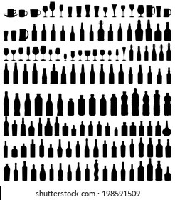vector set of bottles and glasses