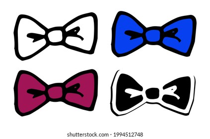 Vektorset aus Bugbine, Bordeaux und Blau. gezeichnet im doodle-Stil Schleife einzeln schwarze Umrisse und Silhouette auf weißem Hintergrund für Design-Vorlage. Herrenbekleidung