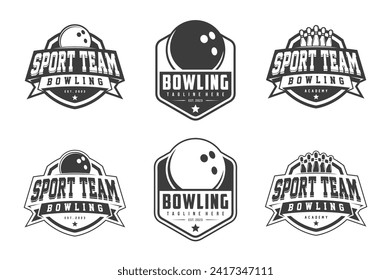 vector set of bowling badge logos, emblems set collection and design elements, monochrome style bowling logo
