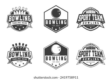 vector set of bowling badge logos, emblems set collection and design elements, monochrome style bowling logo