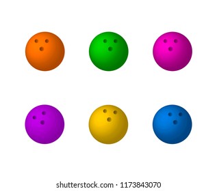 Vector Set of Bowling Balls, Colorful Icons Collection Isolated on White Background.