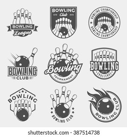 vector set of bowling logos, emblems and design elements. logotype templates and badges - Shutterstock ID 387514738