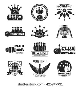 Vector set of bowling logos, bowling logo emblems and bowling logo design elements