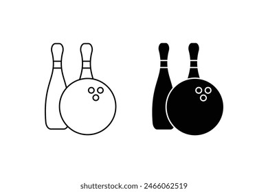 Vector set of bowling. Sport icons set. Bowling game. Bowling ball and pin icon. Simple icon skittles with ball. Logo template. Bowling club, tournaments.