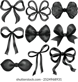 Vector Set of bows black color set. isolated on a transparent background