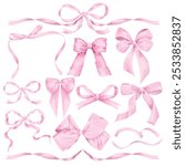 Vector set of bows. Digitally drawn to look like watercolor style illustrations. Isolated on white background.