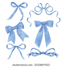 Vector set of bows. Digitally drawn to look like watercolor style illustrations. Isolated on white background.