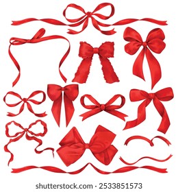 Vector set of bows. Digitally drawn to look like watercolor style illustrations. Isolated on white background.