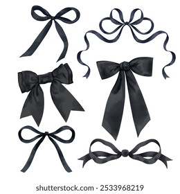 Vector set of bows. Digitally drawn to look like watercolor style illustrations. Isolated on white background.