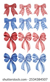 Vector set of bows. Digitally drawn to look like watercolor style illustrations. Isolated on white background.