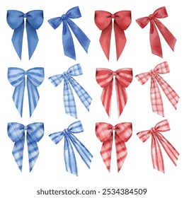 Vector set of bows. Digitally drawn to look like watercolor style illustrations. Isolated on white background.