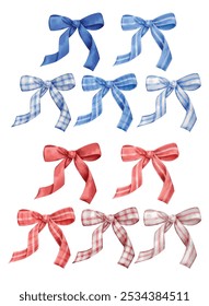 Vector set of bows. Digitally drawn to look like watercolor style illustrations. Isolated on white background.