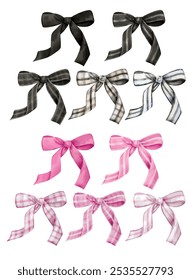 Vector set of bows. Digitally drawn to look like watercolor style illustrations. Isolated on white background.