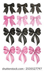 Vector set of bows. Digitally drawn to look like watercolor style illustrations. Isolated on white background.