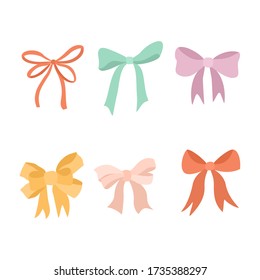 Vector set of bows. Multi-colored decorative bows, decorative ribbons