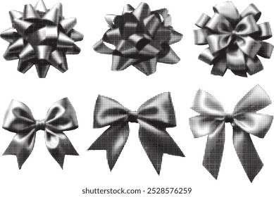 Vector set of bows for packaging vector isolated background halftone effect 