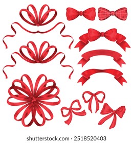 Vector Set of bows red color. Watercolor and mixed digital painting. elements isolated on a white background