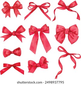 Vector Set of bows. Watercolor hand drawn illustration isolated on a white background