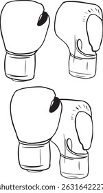 A Vector Set boxing gloves. Boxing gloves in black and white. Boxing training logo. Line art Illustrations for clothing and sports brand