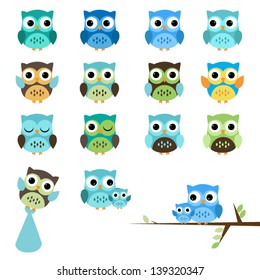 Vector Set of Boy Baby Shower Owls