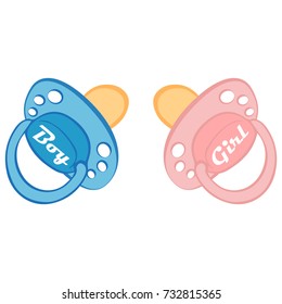 Vector set of boy and girl pacifiers